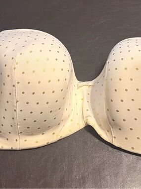 Cacique Cream Strapless Bra with Gold Polka Dots